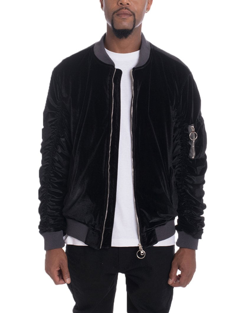 Men's black velour bomber jacket