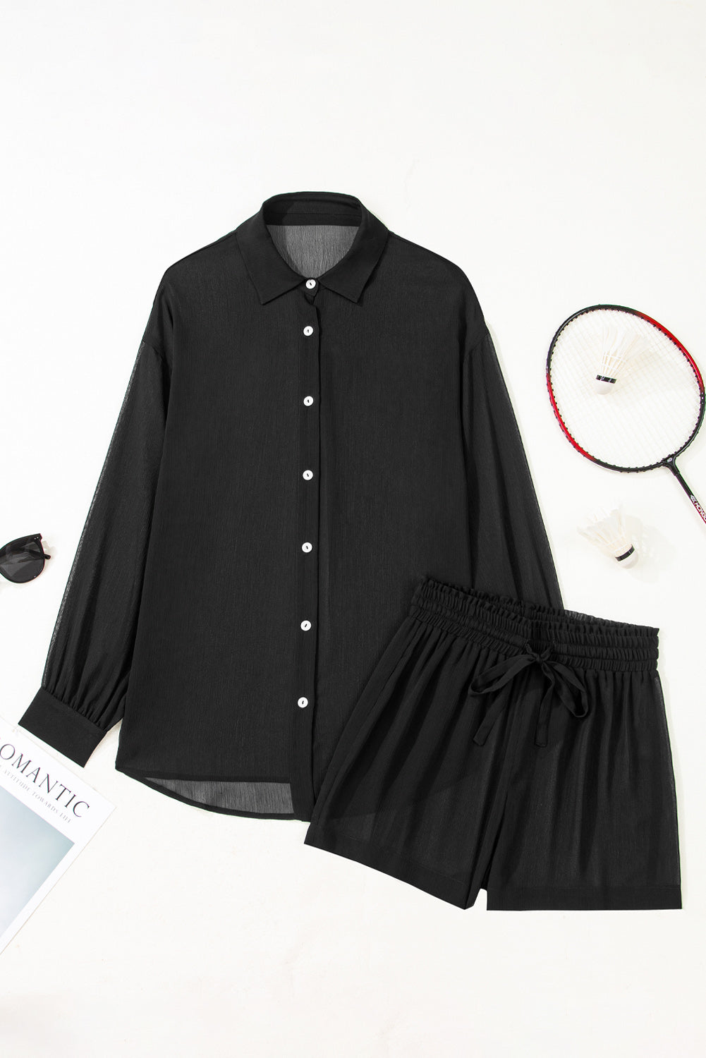 Sheer Shirt and Shorts Swim Cover-Up Set
