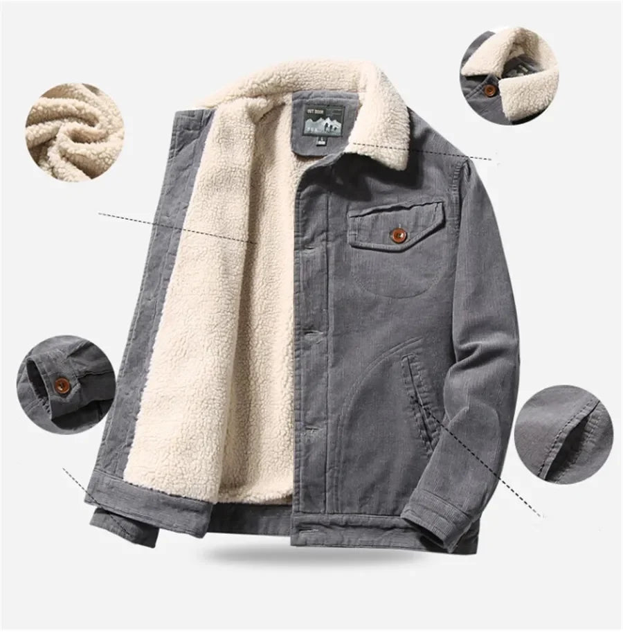 Men's Corduroy Fleece-Lined Winter Jacket