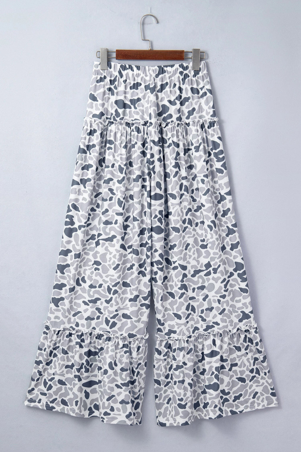 Camo Ruffle Wide Leg Drawstring Pants