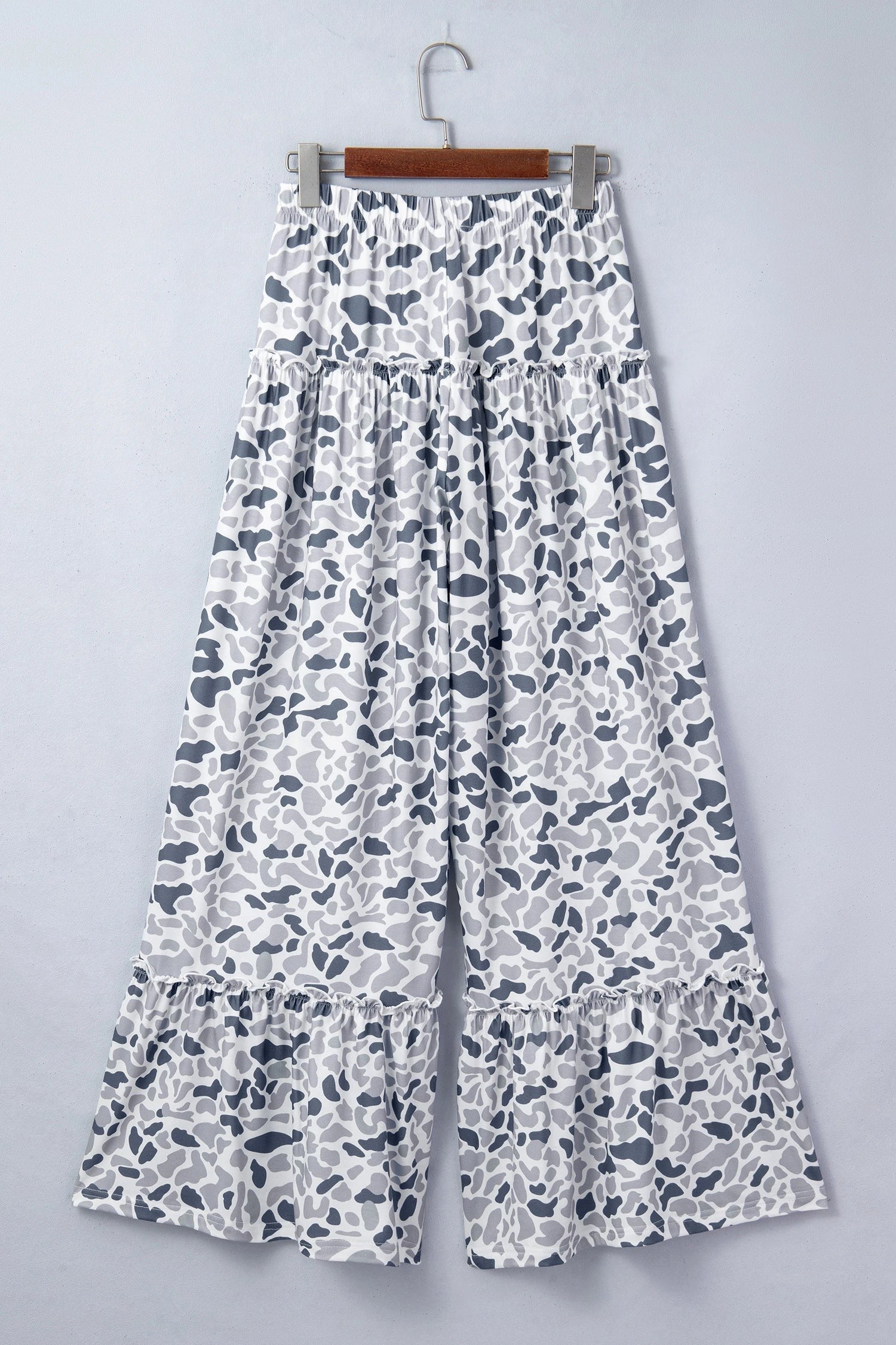 Camo Ruffle Wide Leg Drawstring Pants