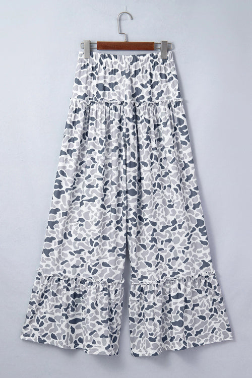 Camo Ruffle Wide Leg Drawstring Pants
