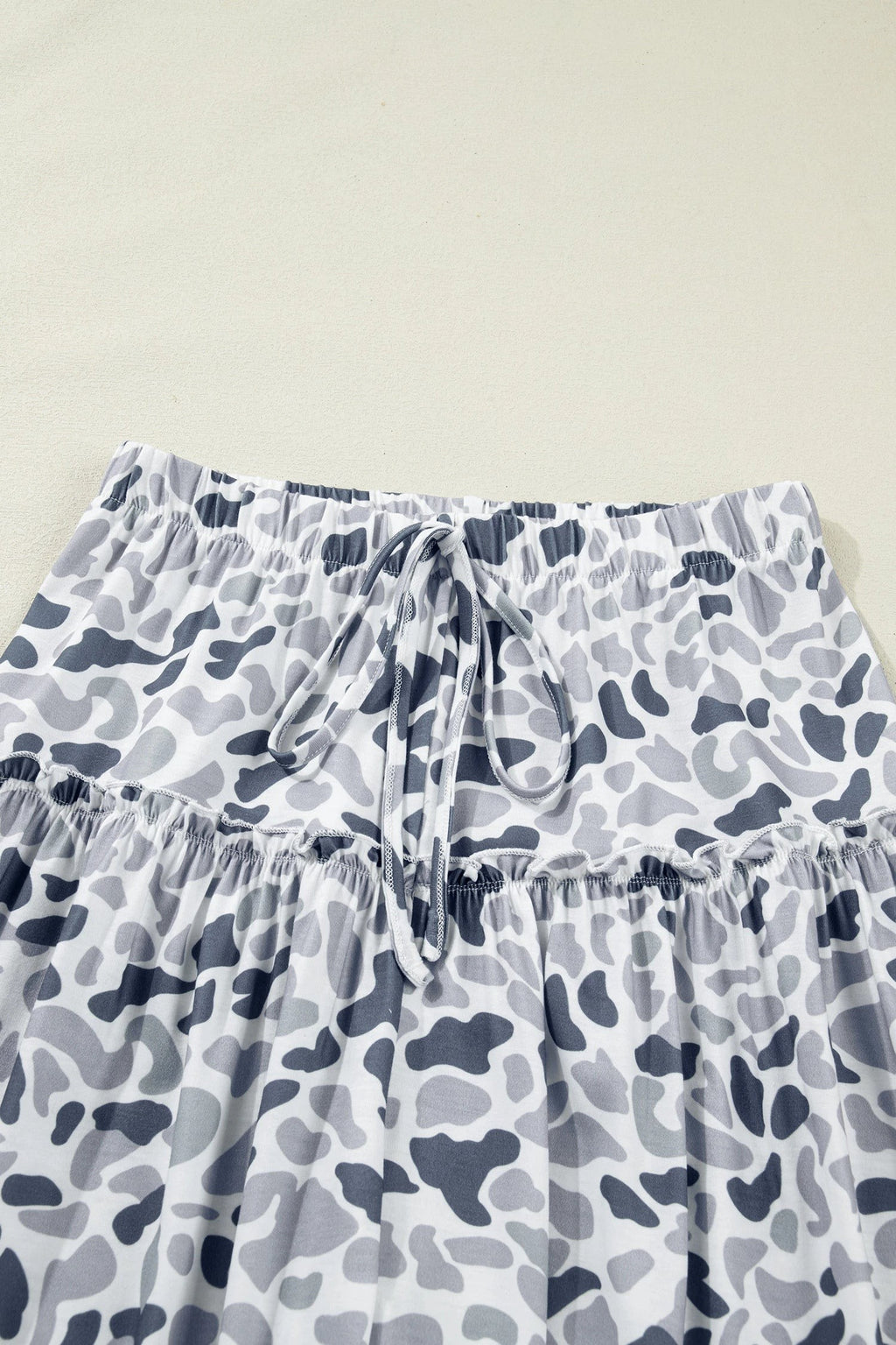 Camo Ruffle Wide Leg Drawstring Pants