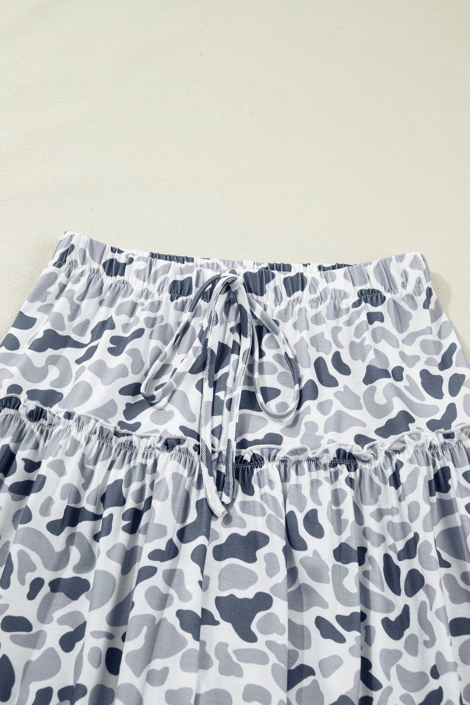 Camo Ruffle Wide Leg Drawstring Pants