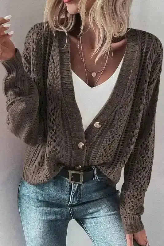 Women's Dark Khaki Slouchy Knit Cardigan