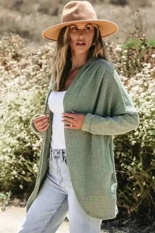 Women's Laurel Green Waffle-Knit Cardigan