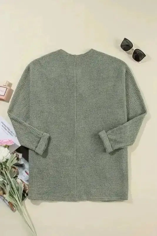 Women's Laurel Green Waffle-Knit Cardigan