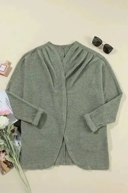 Women's Laurel Green Waffle-Knit Cardigan