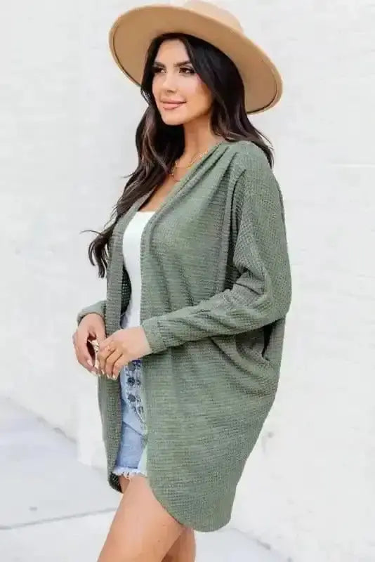 Women's Laurel Green Waffle-Knit Cardigan