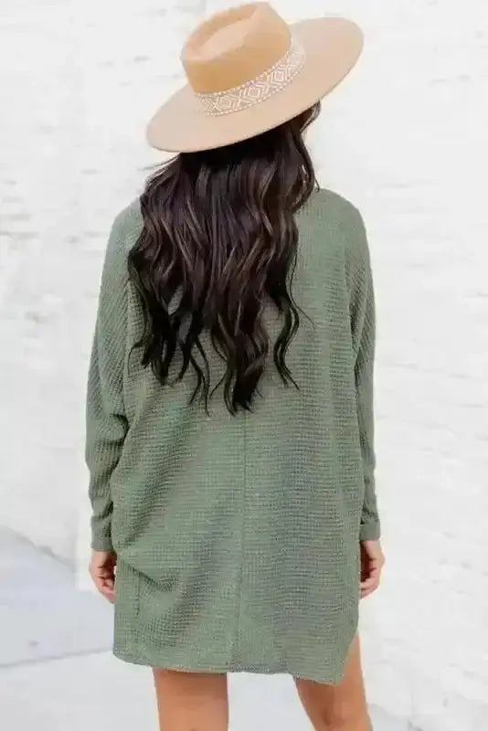 Women's Laurel Green Waffle-Knit Cardigan